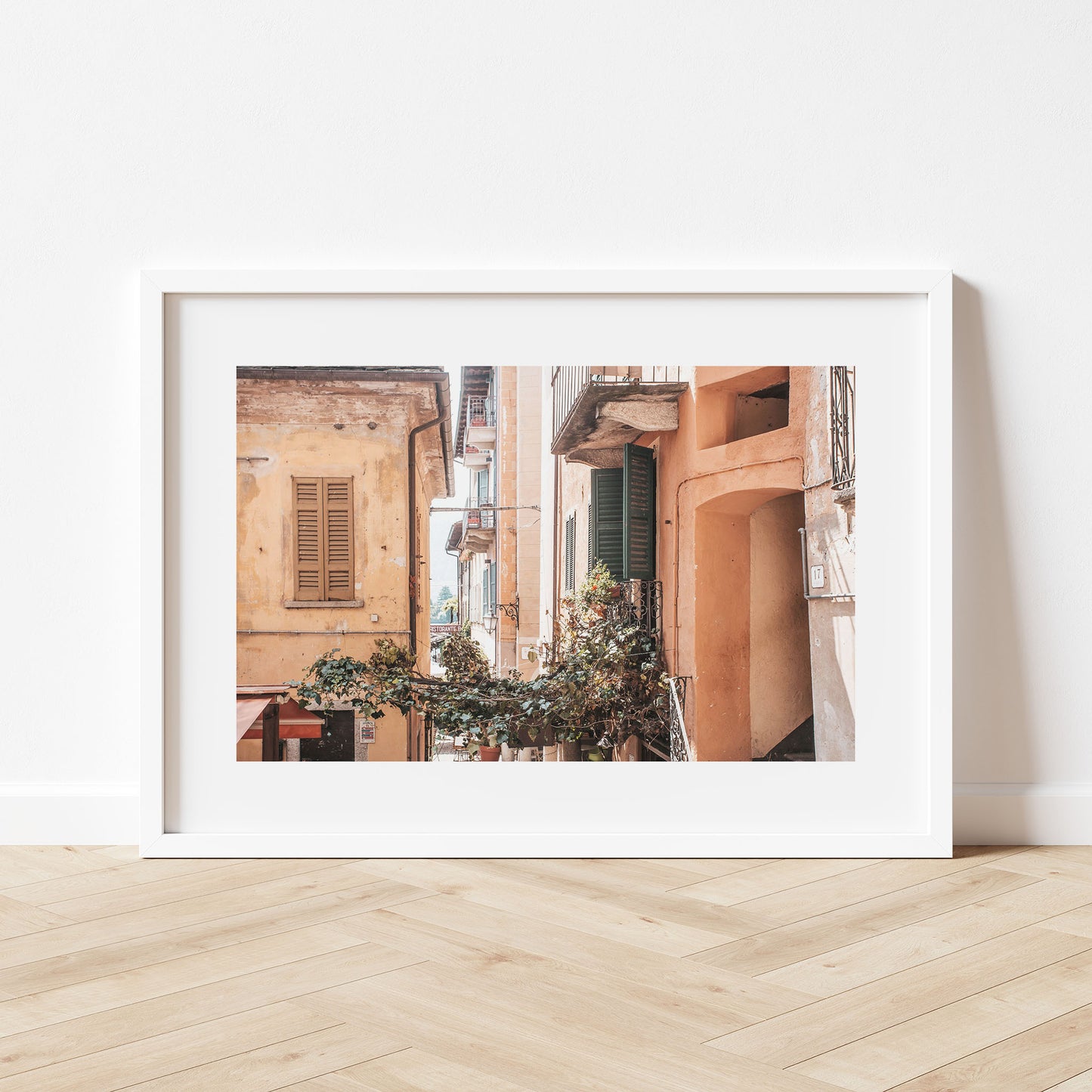 Cobblestone Streets of Orta San Guilio Art Print White Frame