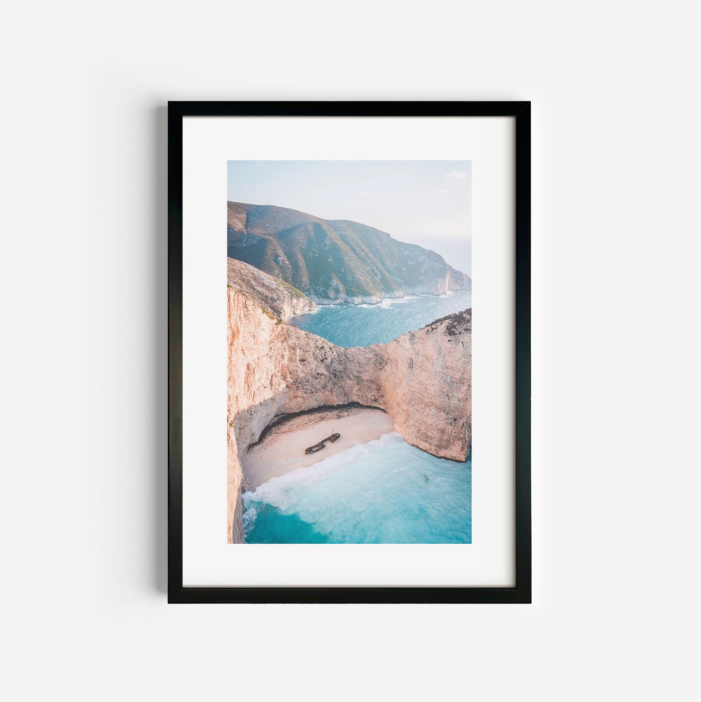 Zakynthos Beach Shipwreck Art Print Black Frame