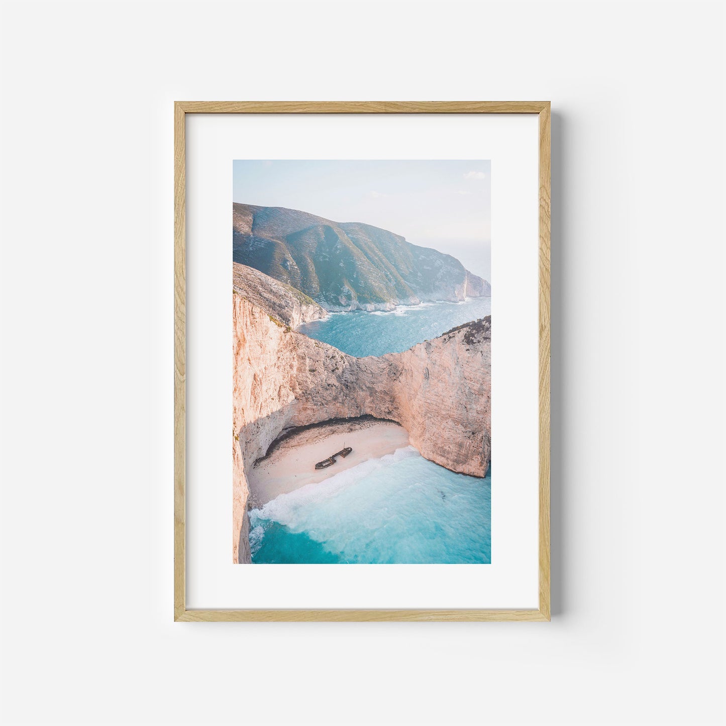 Zakynthos Beach Shipwreck Art Print Wooden Frame