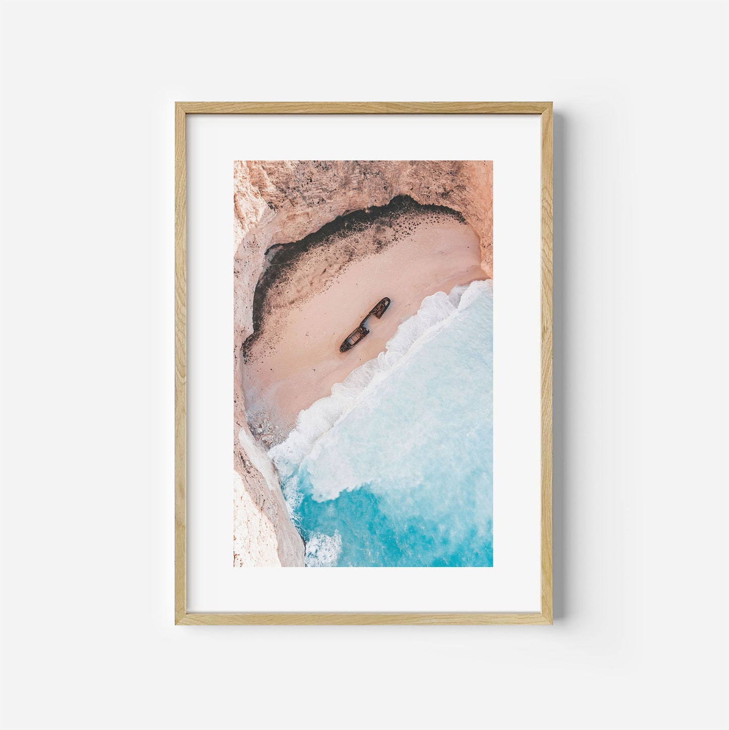 Ionian Coastal Shipwreck Art Print Wooden Frame Vertical