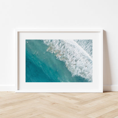 Manly Beach Surfers Art Print White Frame Horizontal