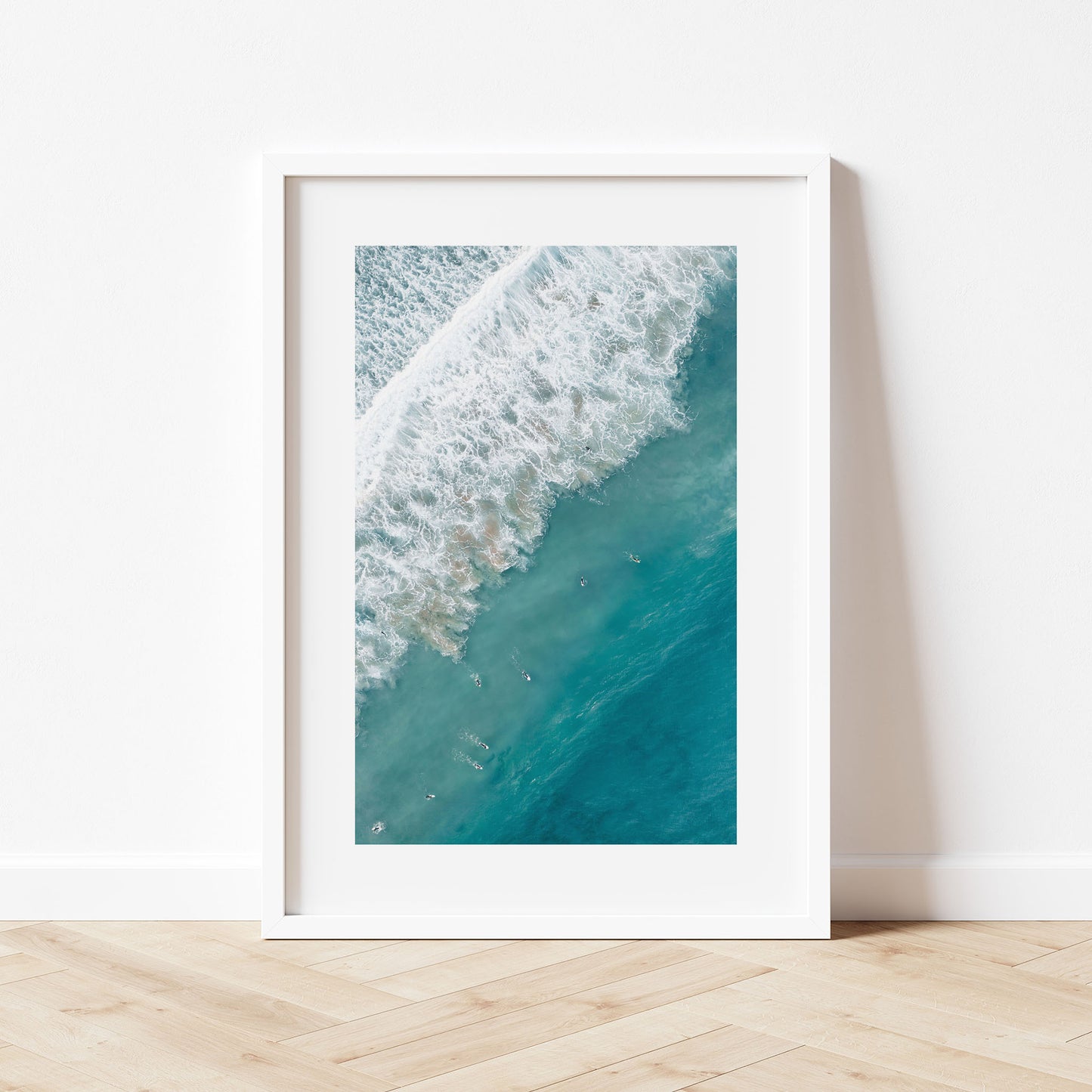 Manly Beach Surfers Art Print White Frame Vertical