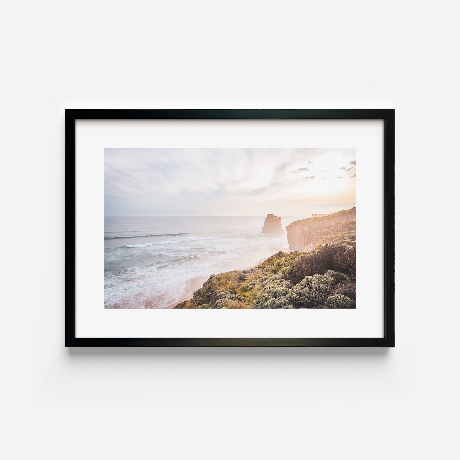 Sunset on the Great Ocean Road Art Print Black Frame